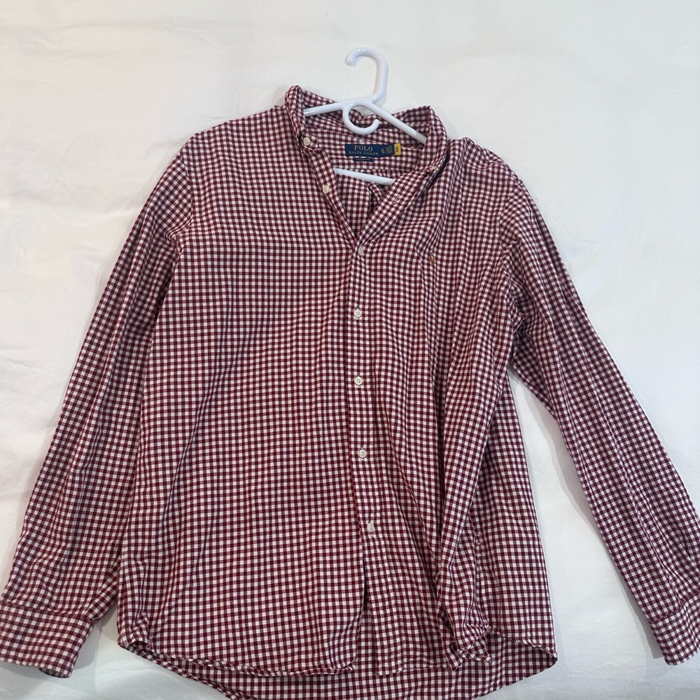 Ralph Lauren Men's Maroon & White Gingham Button-Down Shirt